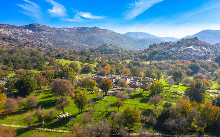 Ruins of the ancient Minoan settlement Zominthos on the mountain of Psiloritis Crete
