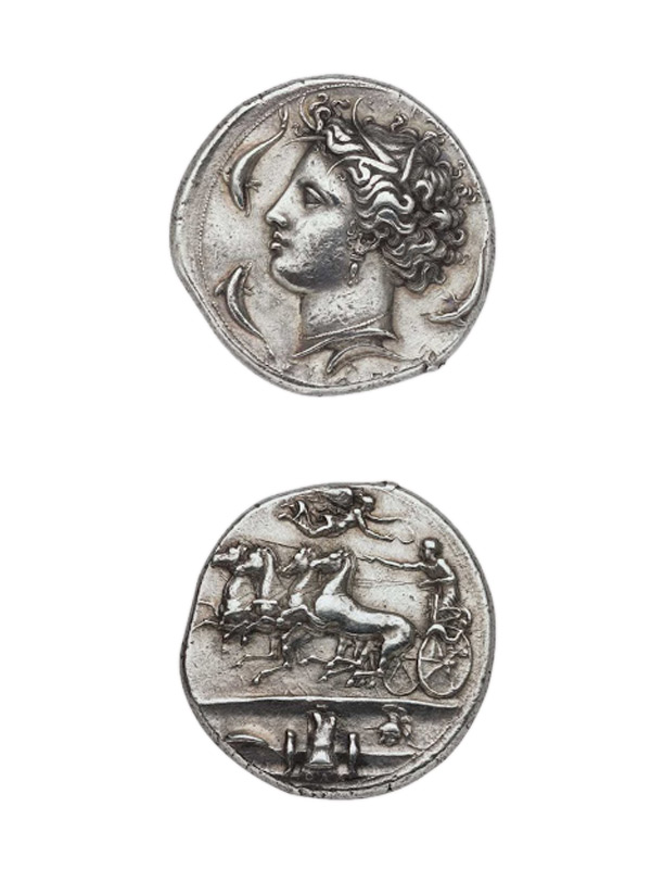 Серебряная декадрахма Сиракуз, ок. 395 г. до н.э.